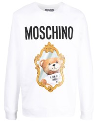 weißes bedrucktes Fleece-Sweatshirt von Moschino