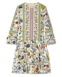 weißes bedrucktes gerade geschnittenes Kleid aus Seide von Tory Burch