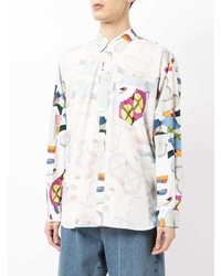 weißes bedrucktes Langarmhemd von Comme Des Garcons SHIRT