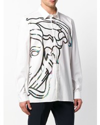 weißes bedrucktes Langarmhemd von Versace Collection