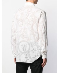 weißes bedrucktes Langarmhemd von Versace