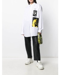 weißes bedrucktes Langarmhemd von Raf Simons X Fred Perry