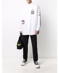 weißes bedrucktes Langarmhemd von Raf Simons X Fred Perry