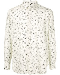 weißes bedrucktes Langarmhemd von Saint Laurent