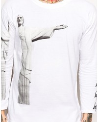 weißes bedrucktes Langarmshirt von Hype