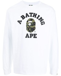 weißes bedrucktes Langarmshirt von A Bathing Ape