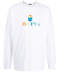 weißes bedrucktes Langarmshirt von A Bathing Ape