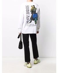 weißes bedrucktes Langarmshirt von Stussy