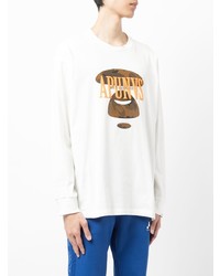 weißes bedrucktes Langarmshirt von AAPE BY A BATHING APE