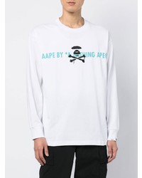 weißes bedrucktes Langarmshirt von AAPE BY A BATHING APE