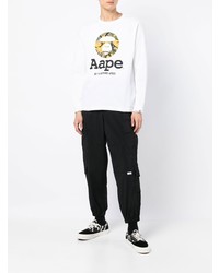 weißes bedrucktes Langarmshirt von AAPE BY A BATHING APE