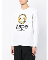 weißes bedrucktes Langarmshirt von AAPE BY A BATHING APE