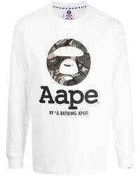 weißes bedrucktes Langarmshirt von AAPE BY A BATHING APE