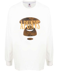 weißes bedrucktes Langarmshirt von AAPE BY A BATHING APE