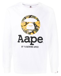 weißes bedrucktes Langarmshirt von AAPE BY A BATHING APE