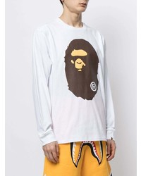 weißes bedrucktes Langarmshirt von A Bathing Ape