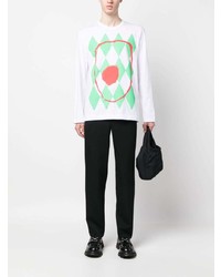 weißes bedrucktes Langarmshirt von Comme Des Garcons Homme Plus