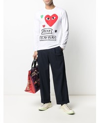 weißes bedrucktes Langarmshirt von Comme Des Garcons Play