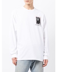 weißes bedrucktes Langarmshirt von A Bathing Ape