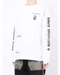 weißes bedrucktes Langarmshirt von A Bathing Ape