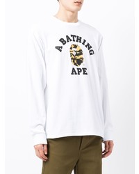 weißes bedrucktes Langarmshirt von A Bathing Ape