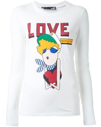 weißes bedrucktes Langarmshirt von Love Moschino