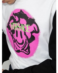 weißes bedrucktes Langarmshirt von Versace