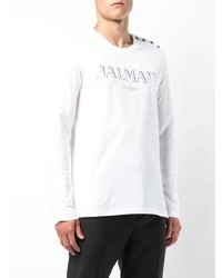 weißes bedrucktes Langarmshirt von Balmain