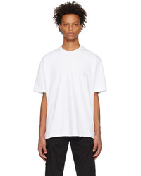 weißes bedrucktes Leder T-Shirt mit einem Rundhalsausschnitt
