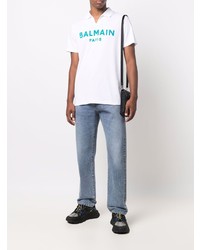 weißes bedrucktes Polohemd von Balmain