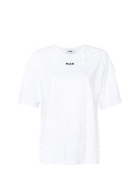 weißes bedrucktes Spitze T-Shirt mit einem Rundhalsausschnitt