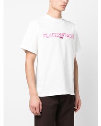 weißes bedrucktes Spitze T-Shirt mit einem Rundhalsausschnitt von PLACES+FACES