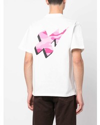 weißes bedrucktes Spitze T-Shirt mit einem Rundhalsausschnitt von PLACES+FACES