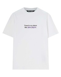 weißes bedrucktes Spitze T-Shirt mit einem Rundhalsausschnitt von Palm Angels