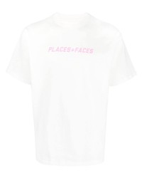 weißes bedrucktes Spitze T-Shirt mit einem Rundhalsausschnitt von PLACES+FACES