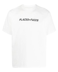weißes bedrucktes Spitze T-Shirt mit einem Rundhalsausschnitt von PLACES+FACES
