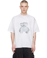weißes bedrucktes Spitze T-Shirt mit einem Rundhalsausschnitt von We11done