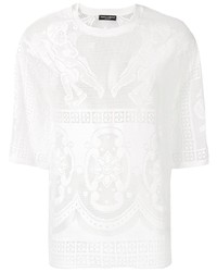 weißes bedrucktes T-Shirt mit einem Rundhalsausschnitt aus Netzstoff von Dolce & Gabbana