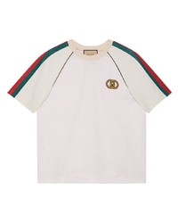 weißes bedrucktes T-Shirt mit einem Rundhalsausschnitt aus Netzstoff von Gucci