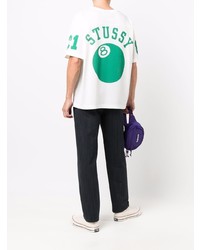 weißes bedrucktes T-Shirt mit einem Rundhalsausschnitt aus Netzstoff von Stussy