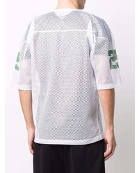 weißes bedrucktes T-Shirt mit einem Rundhalsausschnitt aus Netzstoff von ERL
