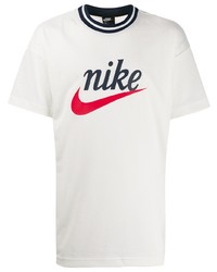 weißes bedrucktes T-Shirt mit einem Rundhalsausschnitt aus Netzstoff von Nike