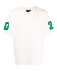 weißes bedrucktes T-Shirt mit einem Rundhalsausschnitt aus Netzstoff von Stussy