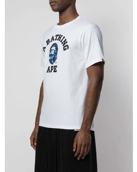 weißes bedrucktes T-Shirt mit einem Rundhalsausschnitt von A Bathing Ape