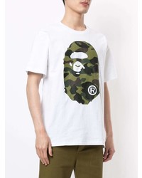 weißes bedrucktes T-Shirt mit einem Rundhalsausschnitt von A Bathing Ape