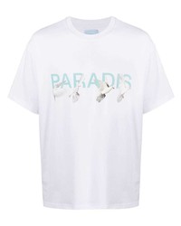 weißes bedrucktes T-Shirt mit einem Rundhalsausschnitt von 3PARADIS