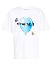 weißes bedrucktes T-Shirt mit einem Rundhalsausschnitt von 3PARADIS