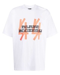 weißes bedrucktes T-Shirt mit einem Rundhalsausschnitt von 44 label group