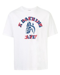 weißes bedrucktes T-Shirt mit einem Rundhalsausschnitt von A Bathing Ape