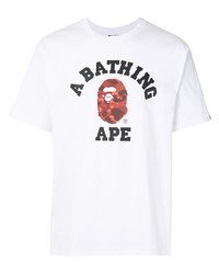 weißes bedrucktes T-Shirt mit einem Rundhalsausschnitt von A Bathing Ape